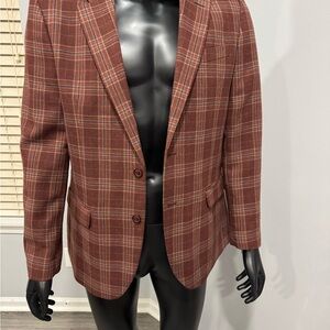 Nautica Men's Red and Brown Plaid Blazer